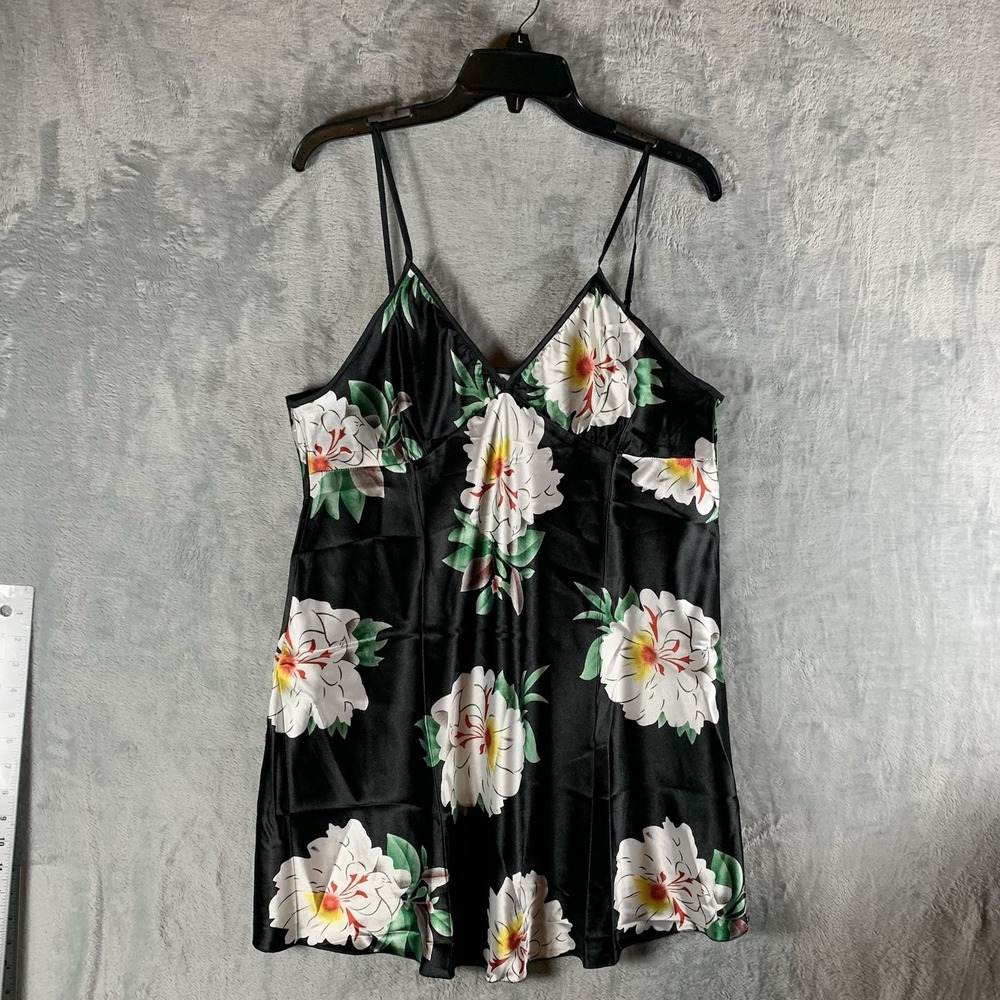 Babydoll Women's Slip‎ Dress XL Black Floral Strappy Y2K Style NWT